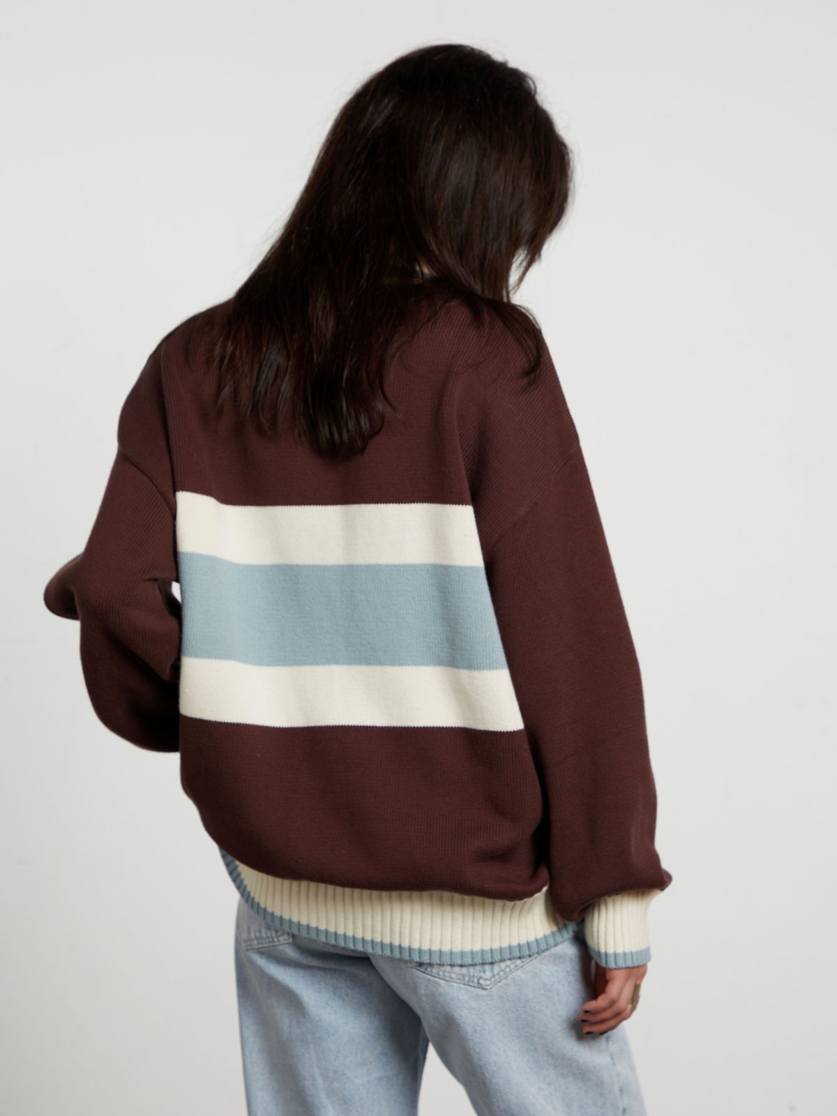 Emmett | Unisex Half Zip Polo Sweater | Oversized Striped Y2K Style-Eltrendio