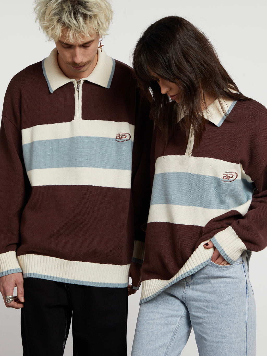 Emmett | Unisex Half Zip Polo Sweater | Oversized Striped Y2K Style-Eltrendio
