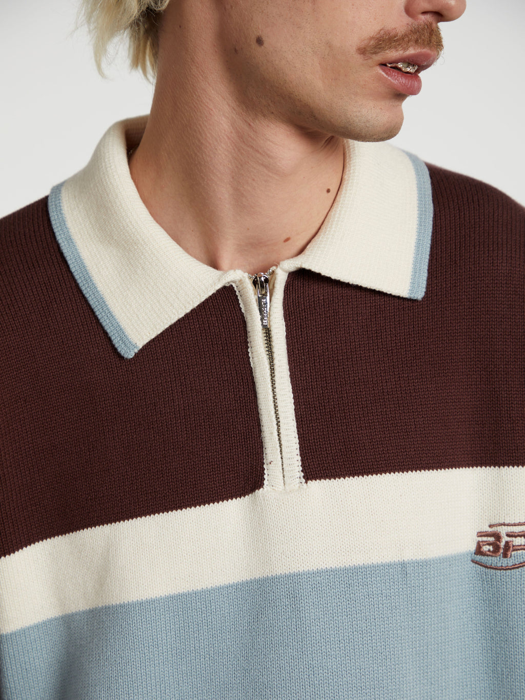 Emmett | Unisex Half Zip Polo Sweater | Oversized Striped Y2K Style-Eltrendio