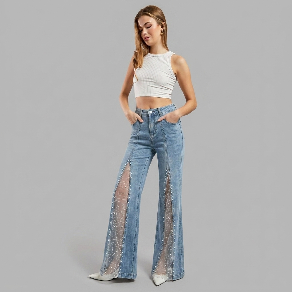 Esme | Women's Flare Jeans | Pearl Mesh · Eltrendio