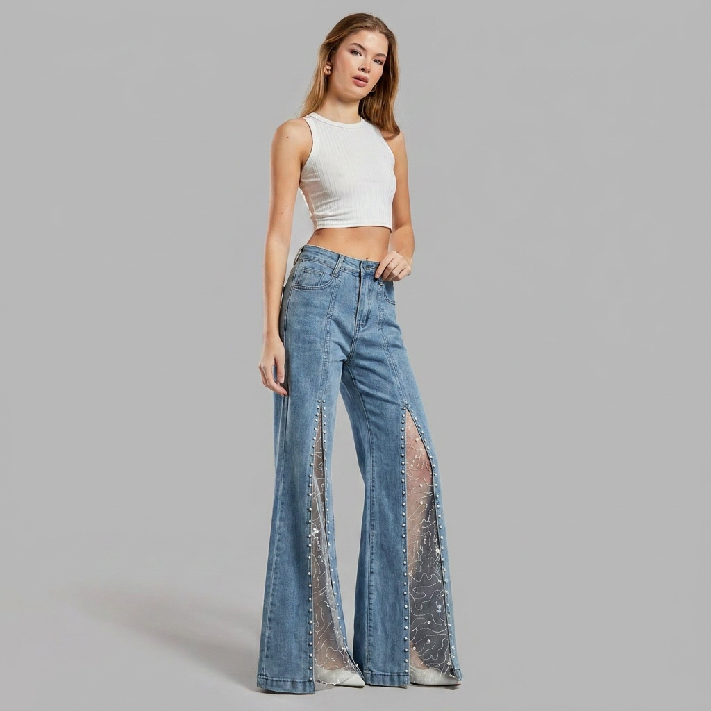Esme | Women's Flare Jeans | Pearl Mesh · Eltrendio