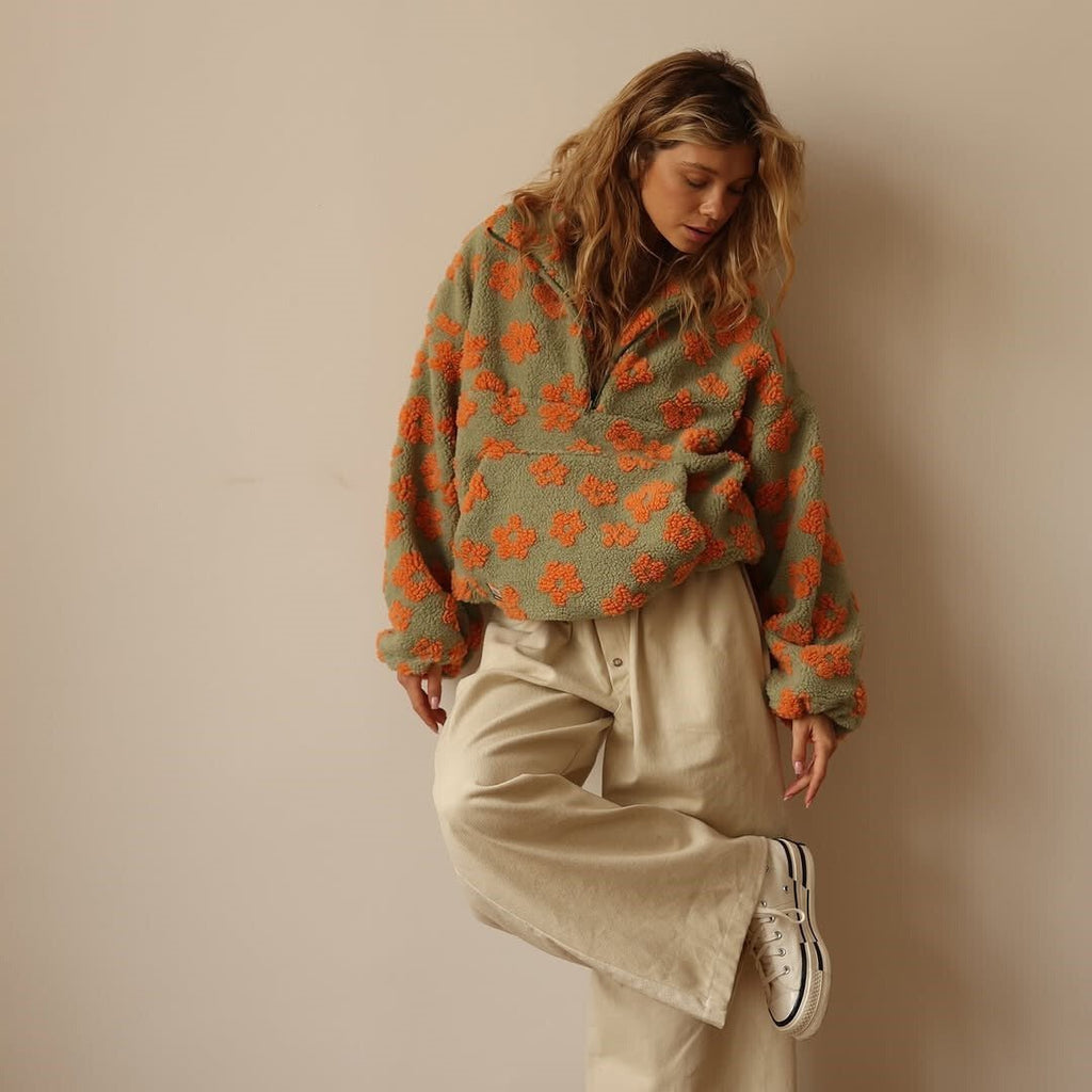 Florence | Women's Half-Zip Jumper | Floral Teddy · Eltrendio