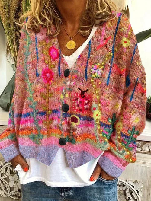 Florence | Women's Knitted Cardigan | Floral Embroidery · Eltrendio