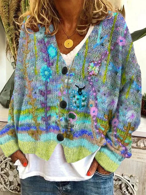 Florence | Women's Knitted Cardigan | Floral Embroidery · Eltrendio