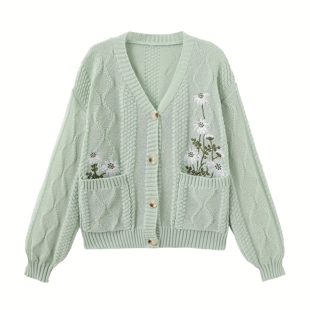 Florence | Women's V-Neck Cardigan | Floral Embroidery · Eltrendio