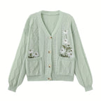 Florence | Women's V-Neck Cardigan | Floral Embroidery · Eltrendio