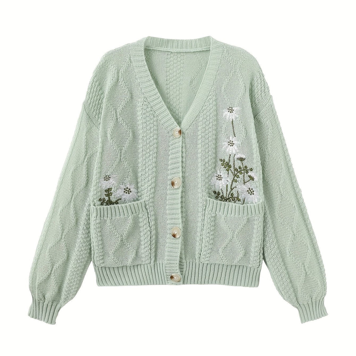 Florence | Women's V-Neck Cardigan | Floral Embroidery · Eltrendio