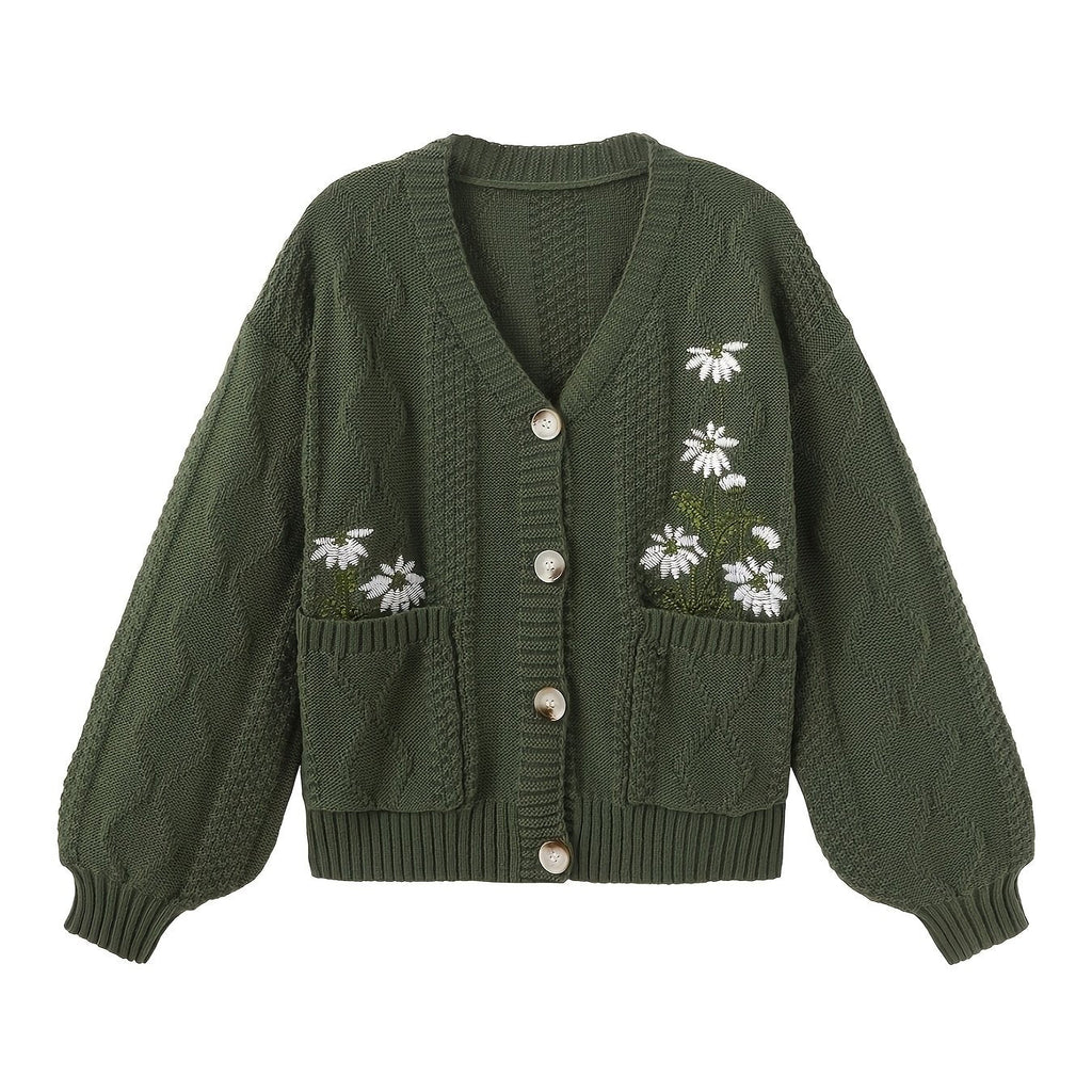 Florence | Women's V-Neck Cardigan | Floral Embroidery · Eltrendio