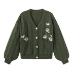 Florence | Women's V-Neck Cardigan | Floral Embroidery · Eltrendio