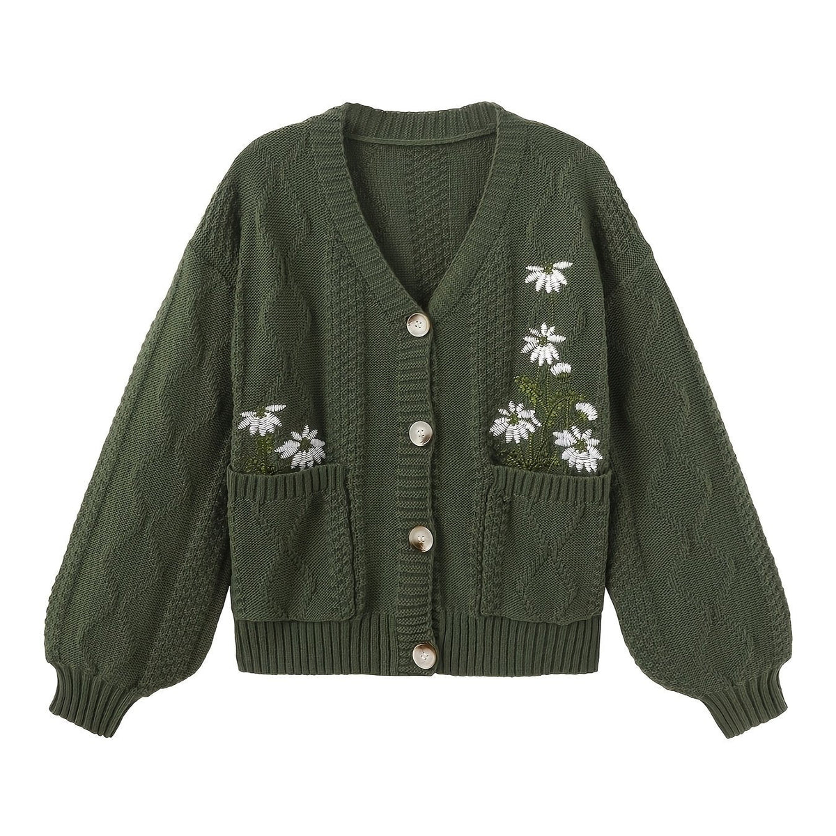 Florence | Women's V-Neck Cardigan | Floral Embroidery · Eltrendio
