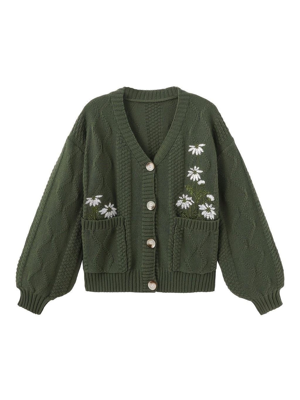 Florence | Women's V-Neck Cardigan | Floral Embroidery · Eltrendio