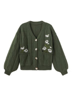 Florence | Women's V-Neck Cardigan | Floral Embroidery · Eltrendio