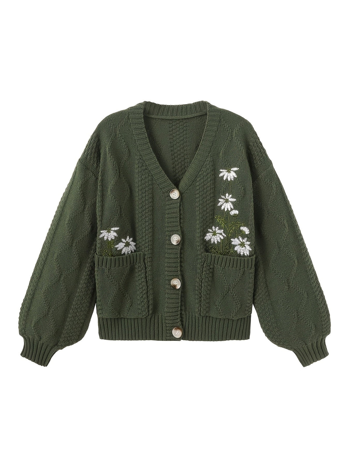 Florence | Women's V-Neck Cardigan | Floral Embroidery · Eltrendio