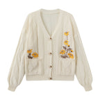 Florence | Women's V-Neck Cardigan | Floral Embroidery · Eltrendio
