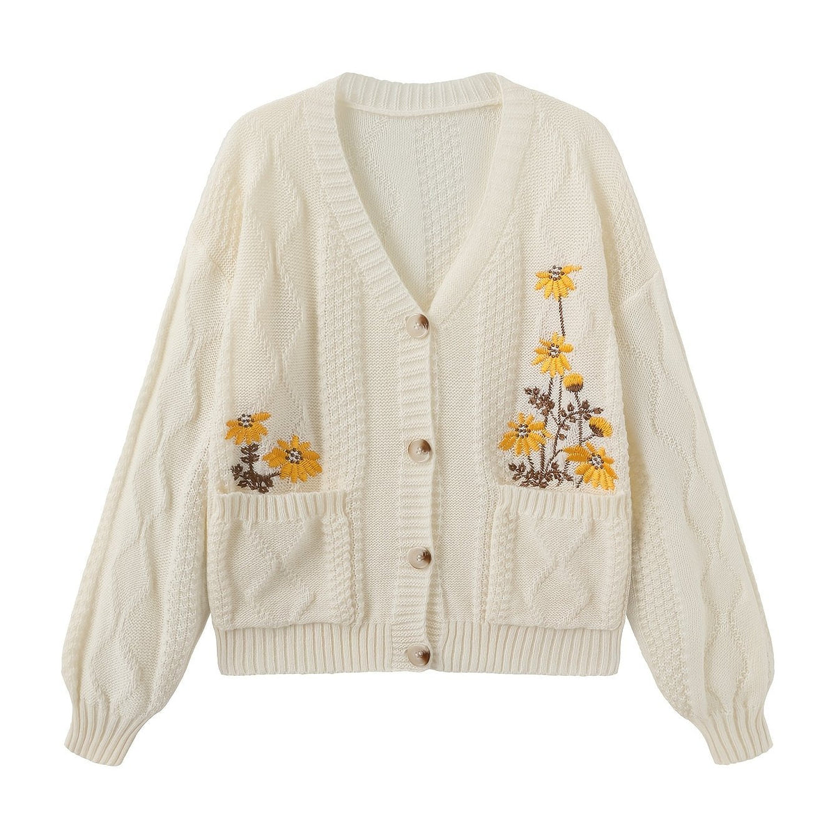 Florence | Women's V-Neck Cardigan | Floral Embroidery · Eltrendio