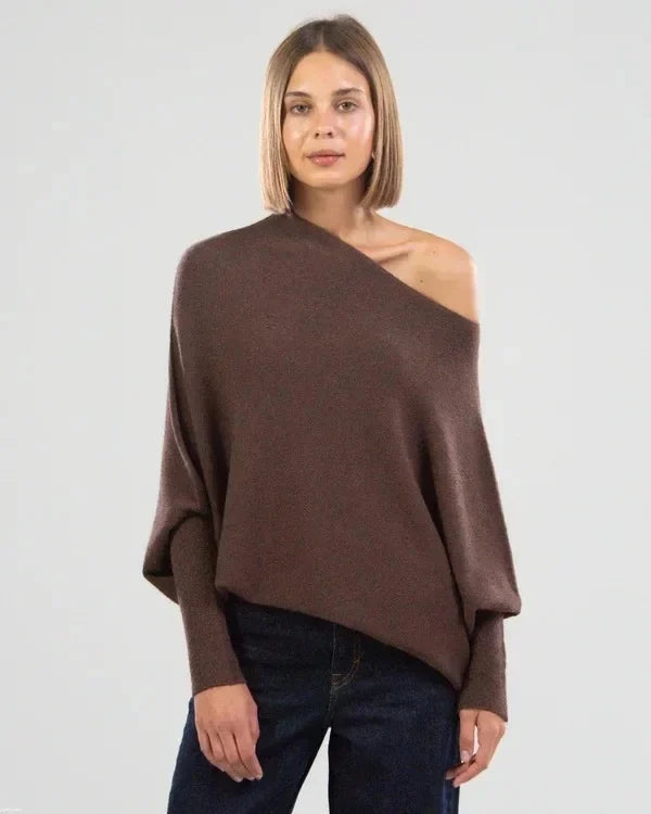 Freya | Women's Boat-Neck Jumper | Textured Sleeves · Eltrendio