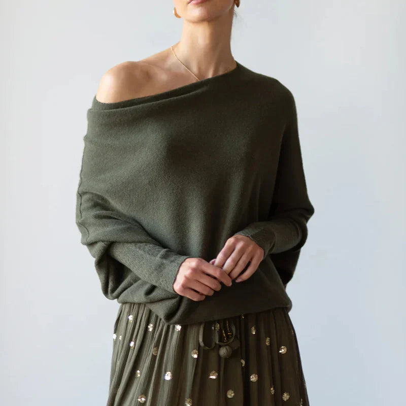 Freya | Women's Boat-Neck Jumper | Textured Sleeves · Eltrendio