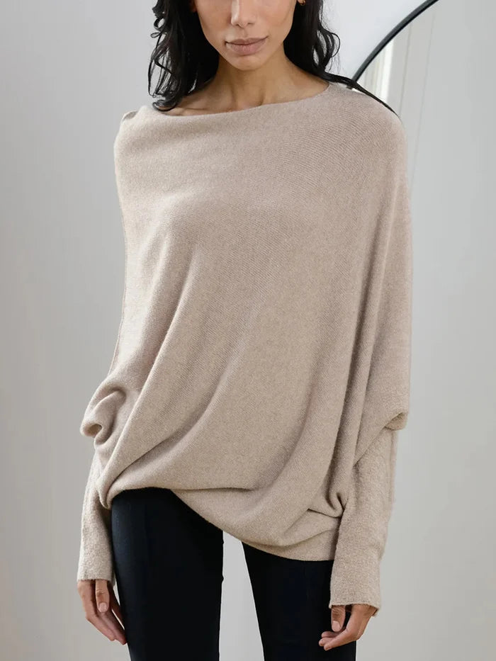 Freya | Women's Boat-Neck Jumper | Textured Sleeves · Eltrendio