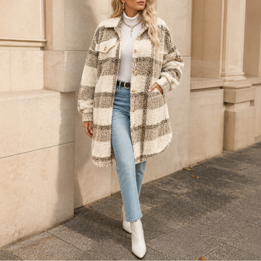 Freya | Women's Checked Shacket | Fleece · Eltrendio