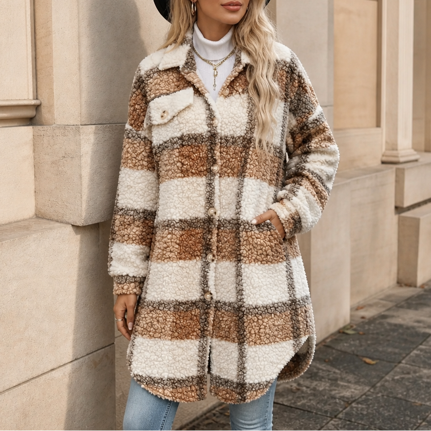 Freya | Women's Checked Shacket | Fleece · Eltrendio