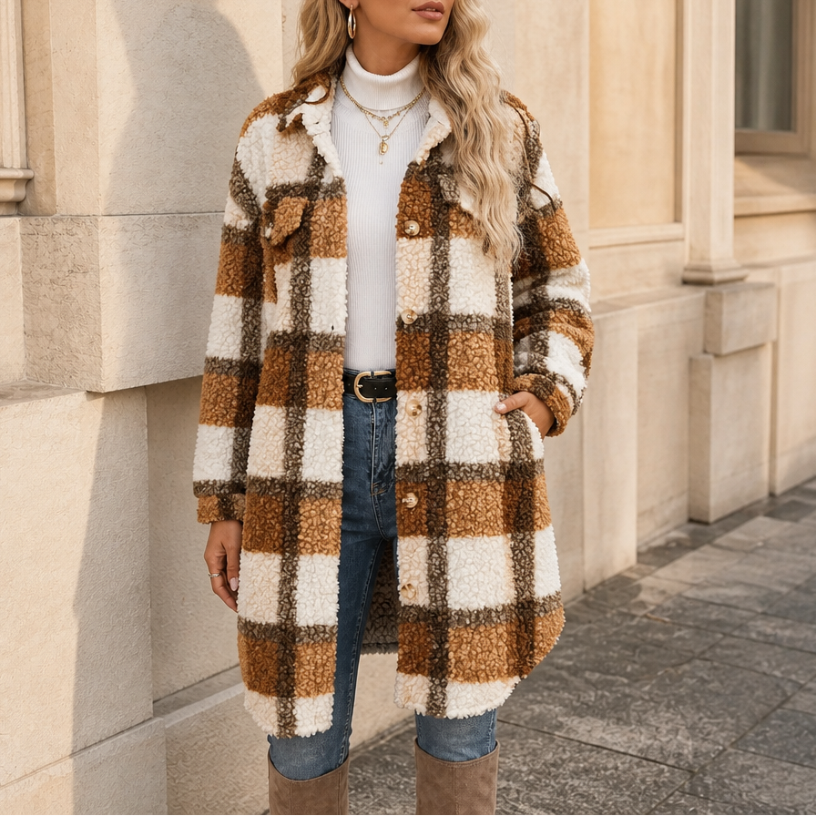Freya | Women's Checked Shacket | Fleece · Eltrendio
