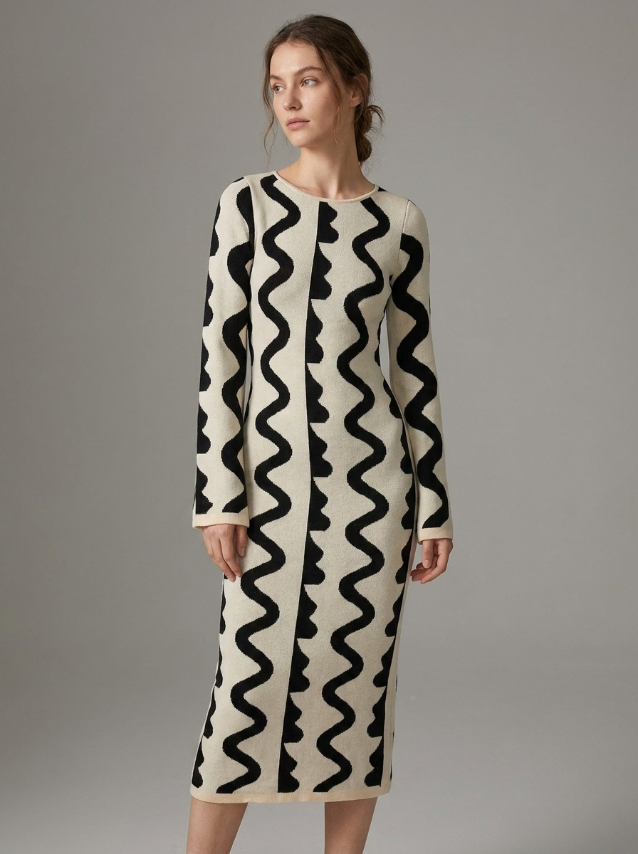 Freya | Women's Crew Neck Dress | Wave-Knit-Eltrendio
