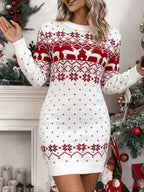 Freya | Women's Crew Neck Jumper Dress | Fair Isle Print · Eltrendio