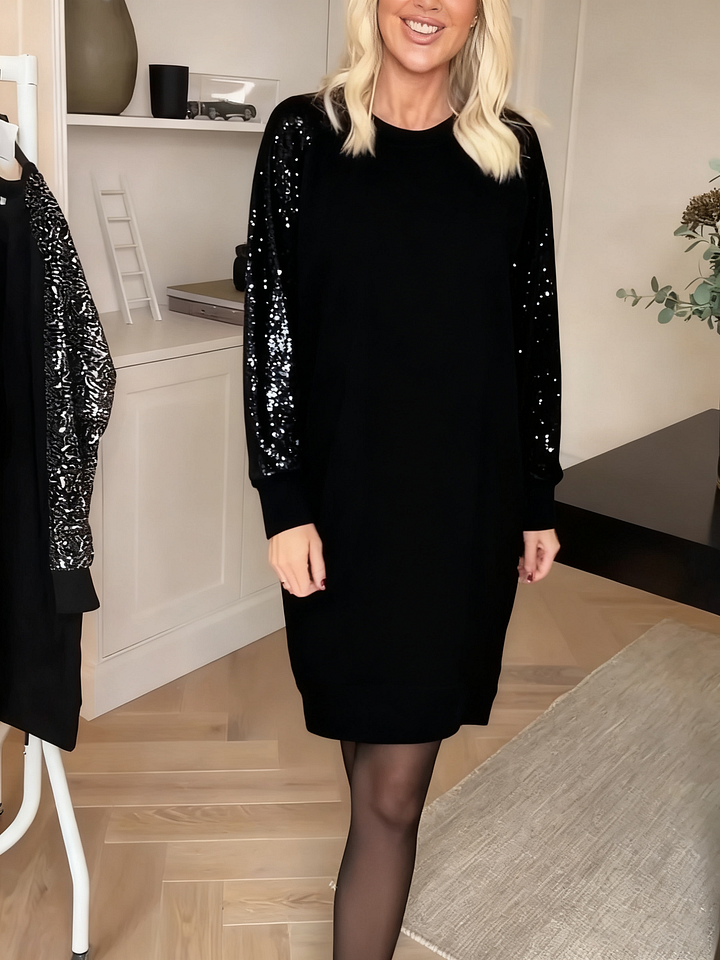 Freya | Women's Crew Neck Sweatshirt Dress | Sequin Sleeves · Eltrendio