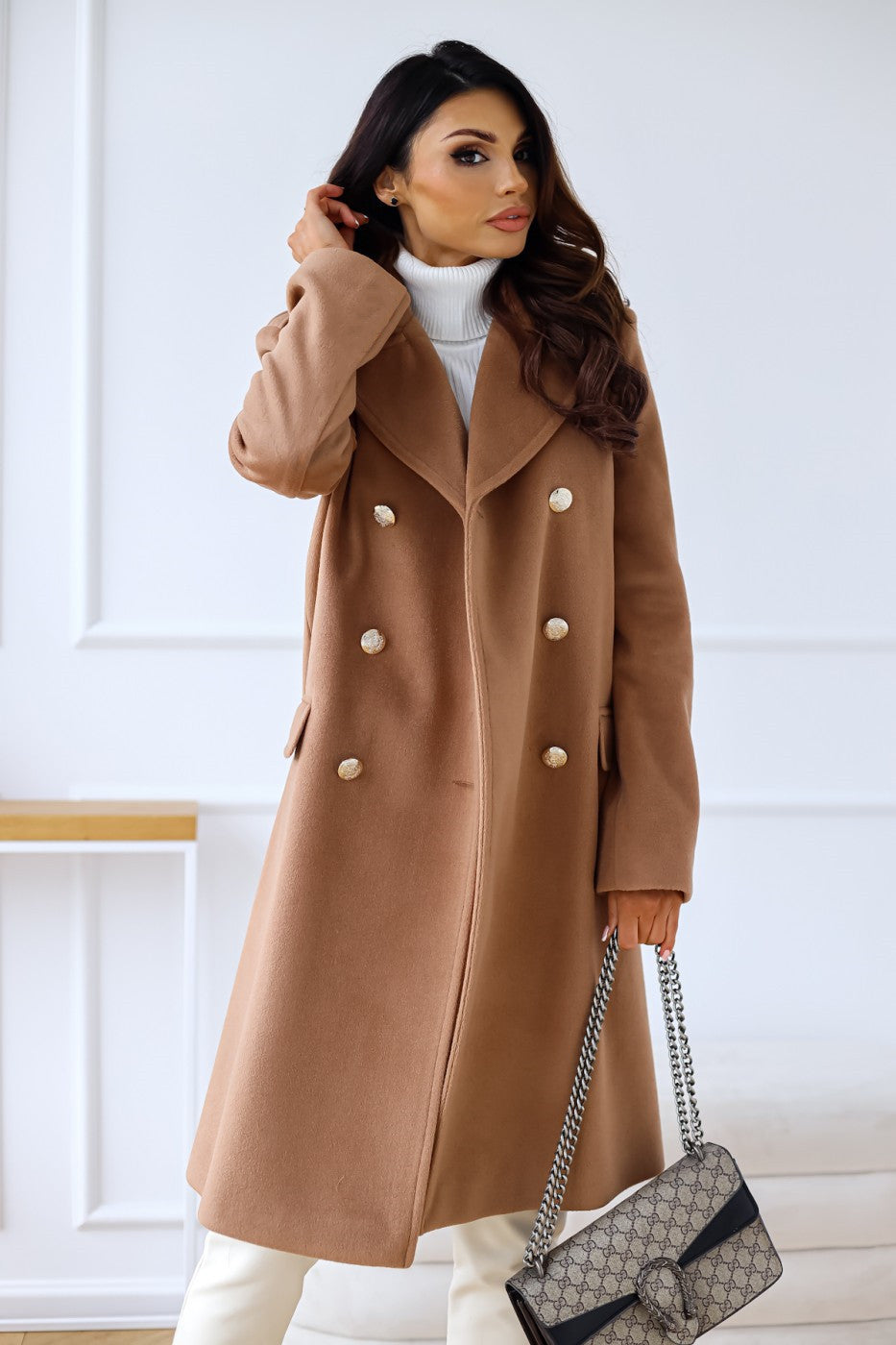 Freya | Women's Double-Breasted Coat | Gold Buttons · Eltrendio