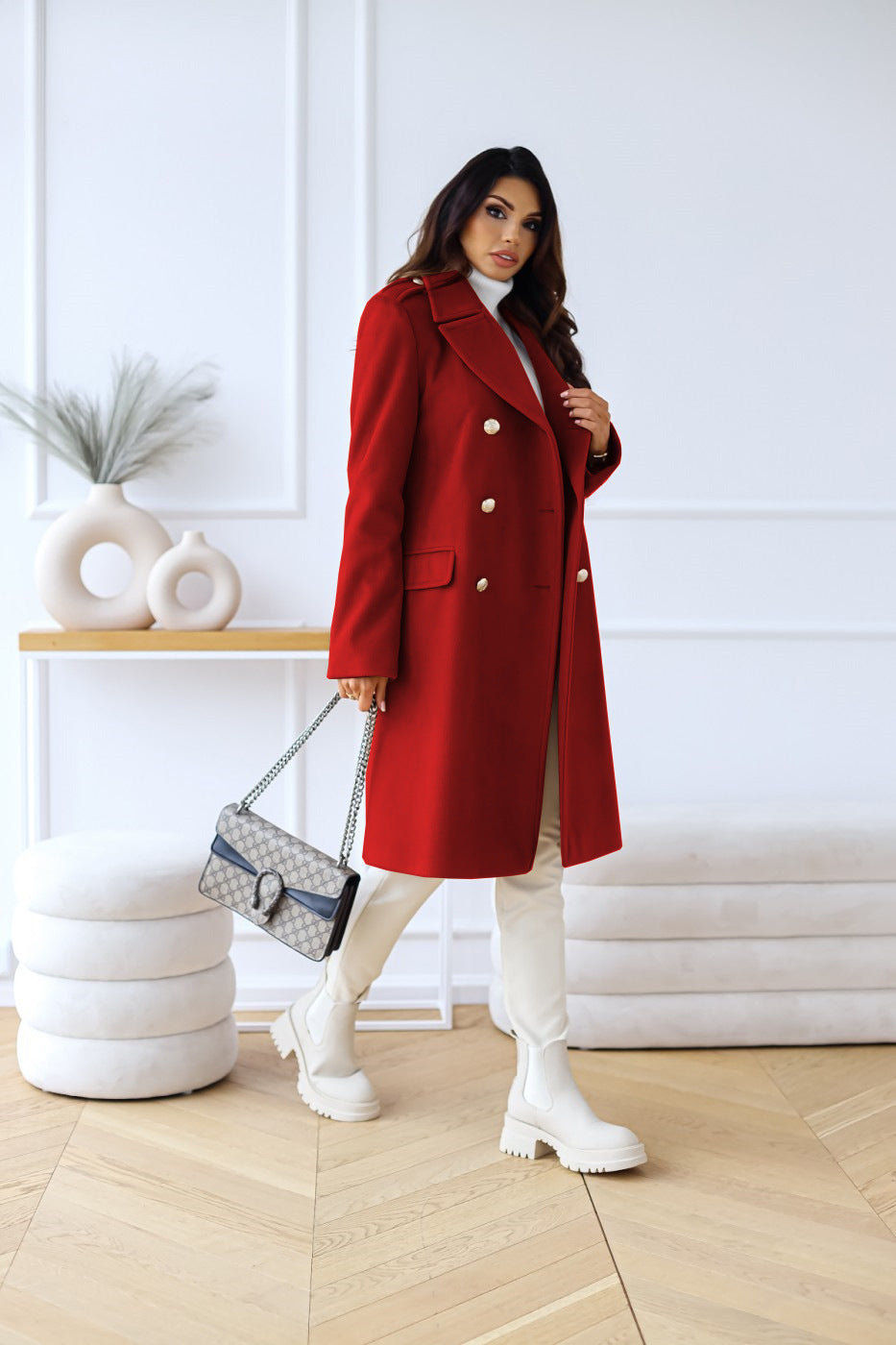 Freya | Women's Double-Breasted Coat | Gold Buttons · Eltrendio