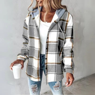 Freya | Women's Hooded Check Overshirt | Button-Up · Eltrendio
