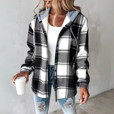 Freya | Women's Hooded Check Overshirt | Button-Up · Eltrendio