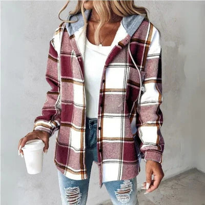 Freya | Women's Hooded Check Overshirt | Button-Up · Eltrendio