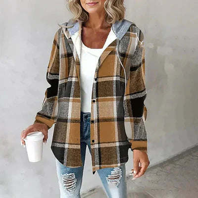Freya | Women's Hooded Check Overshirt | Button-Up · Eltrendio