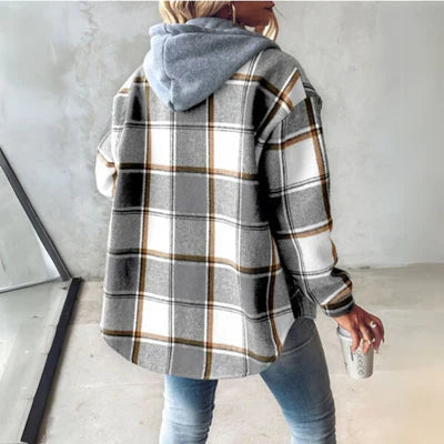 Freya | Women's Hooded Check Overshirt | Button-Up · Eltrendio