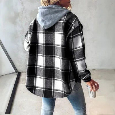 Freya | Women's Hooded Check Overshirt | Button-Up · Eltrendio