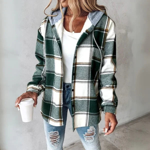 Freya | Women's Hooded Check Overshirt | Button-Up · Eltrendio
