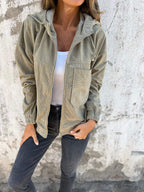 Freya | Women's Hooded Corduroy Jacket | Zip-Up · Eltrendio