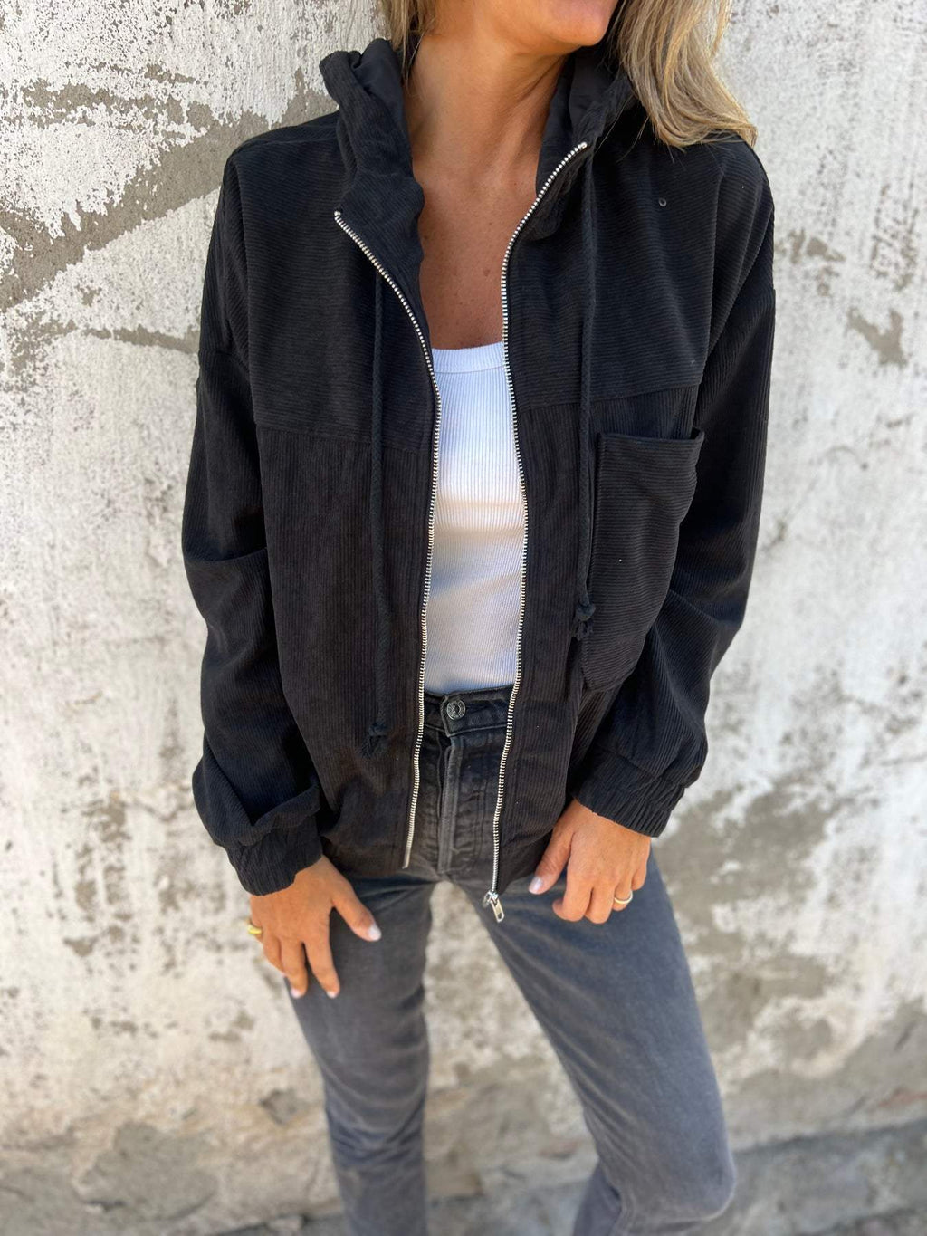 Freya | Women's Hooded Corduroy Jacket | Zip-Up · Eltrendio