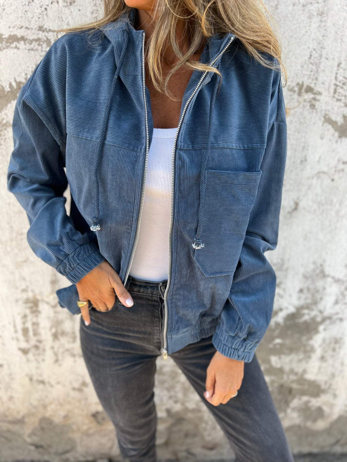 Freya | Women's Hooded Corduroy Jacket | Zip-Up · Eltrendio