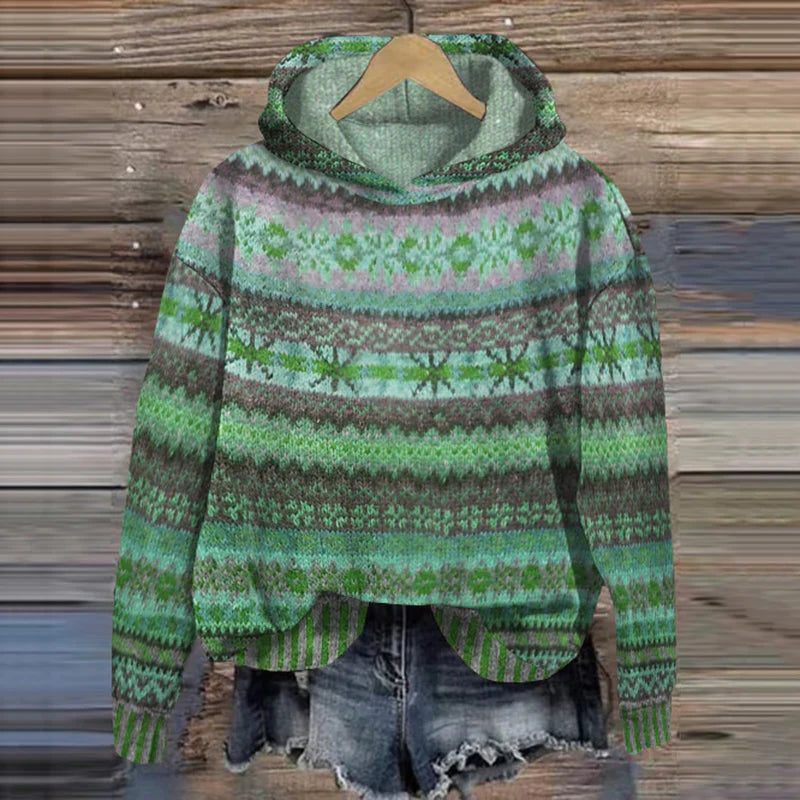 Freya | Women's Hooded Jumper | Fair Isle Knit · Eltrendio
