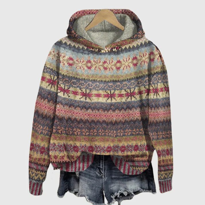 Freya | Women's Hooded Jumper | Fair Isle Knit · Eltrendio