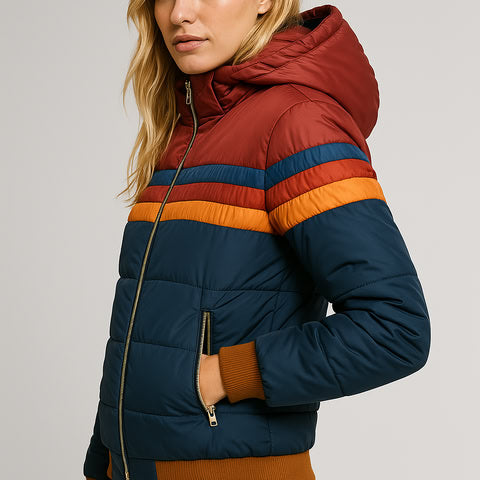 Freya | Women's Hooded Puffer Jacket | Striped · Eltrendio