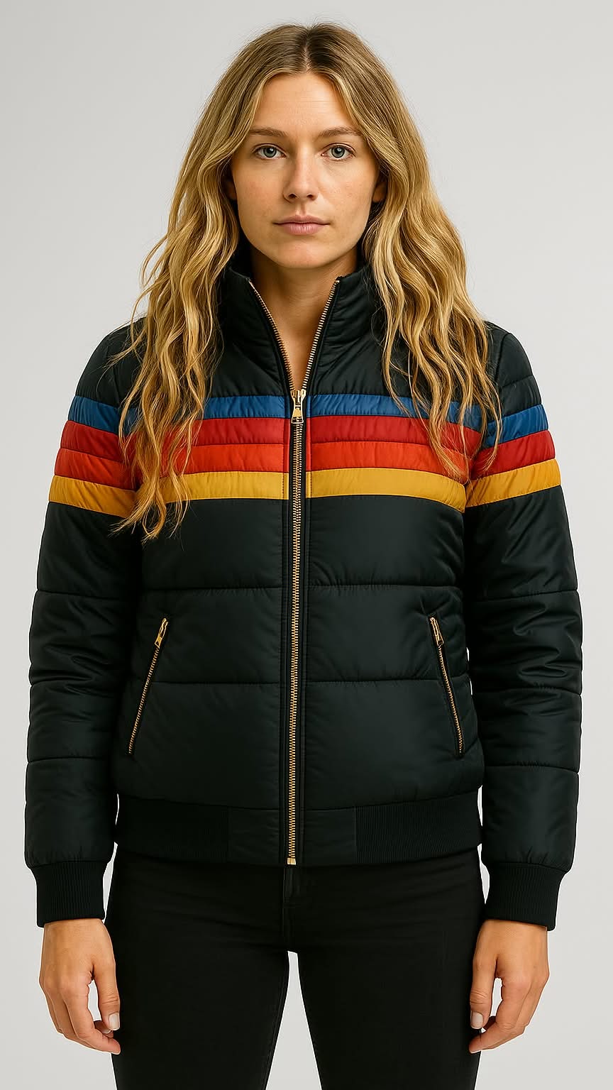 Freya | Women's Hooded Puffer Jacket | Striped · Eltrendio