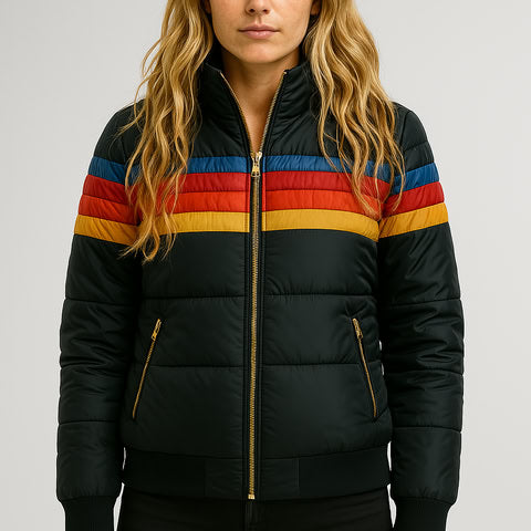 Freya | Women's Hooded Puffer Jacket | Striped · Eltrendio