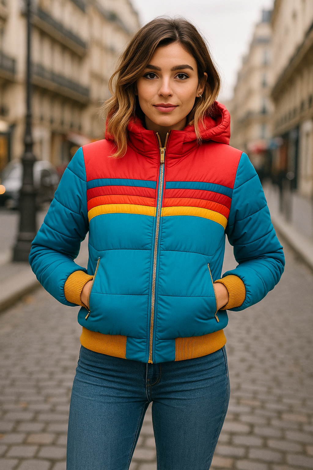 Freya | Women's Hooded Puffer Jacket | Striped · Eltrendio