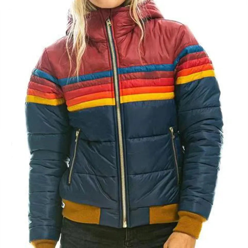 Freya | Women's Hooded Puffer Jacket | Striped Detail · Eltrendio