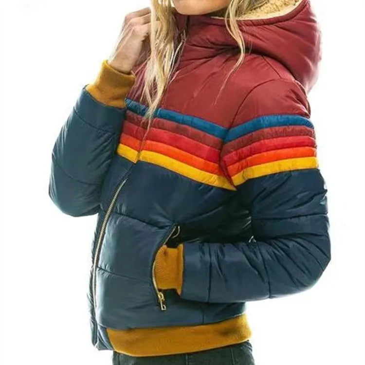Freya | Women's Hooded Puffer Jacket | Striped Detail · Eltrendio