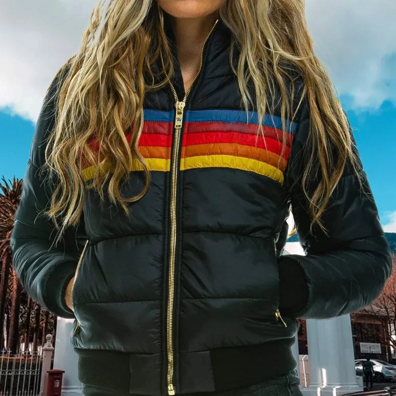 Freya | Women's Hooded Puffer Jacket | Striped Detail · Eltrendio
