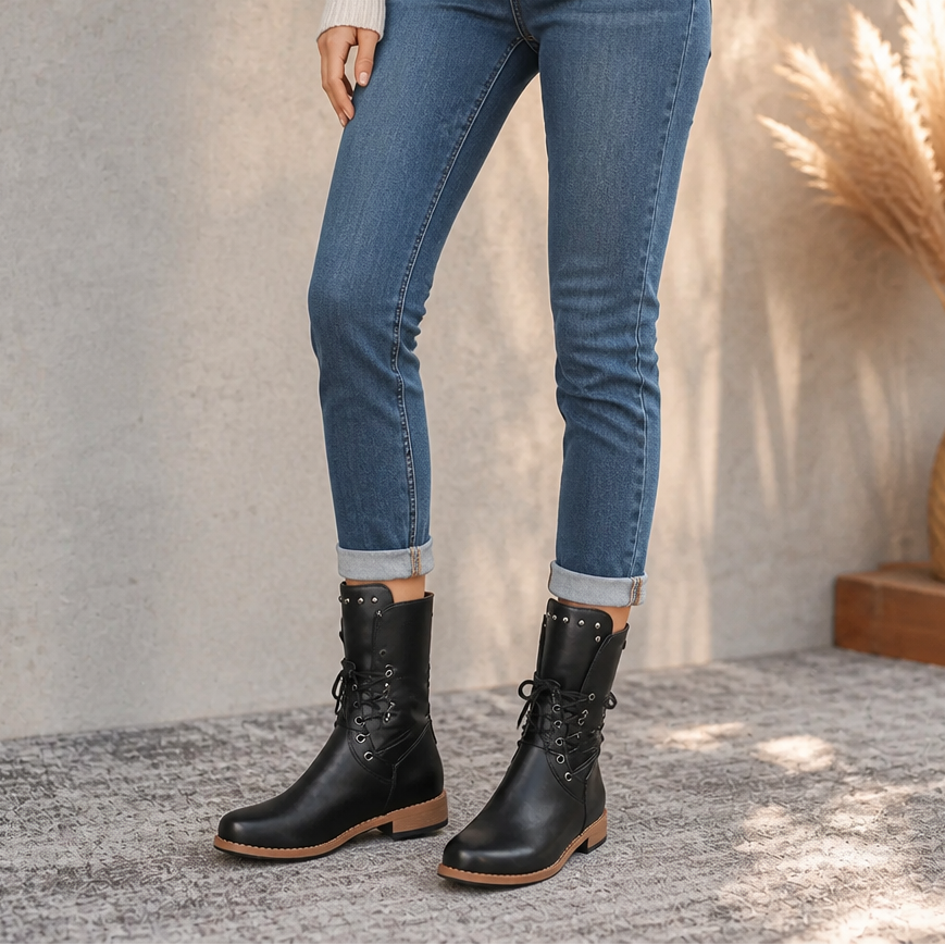 Freya | Women's Lace-Up Combat Boots | Side Zip · Eltrendio